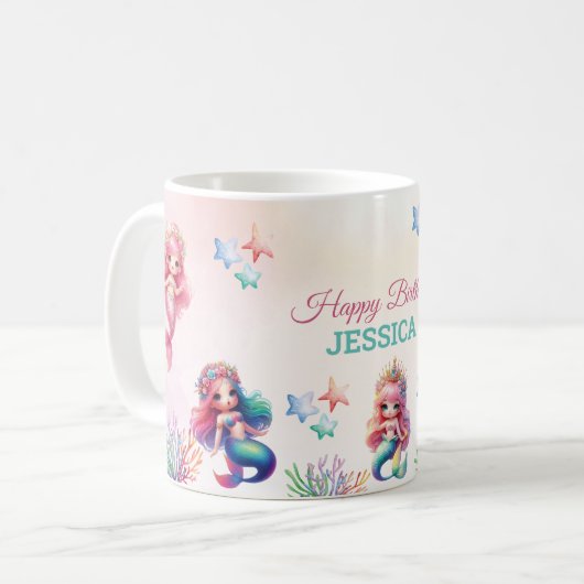 魔法の人魚の誕生日が海下 コーヒーマグカップ (正面左)