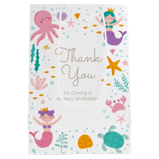 魔法の人魚の誕生日パーティギフトと好意バッグ ミディアムペーパーバッグ (裏面)