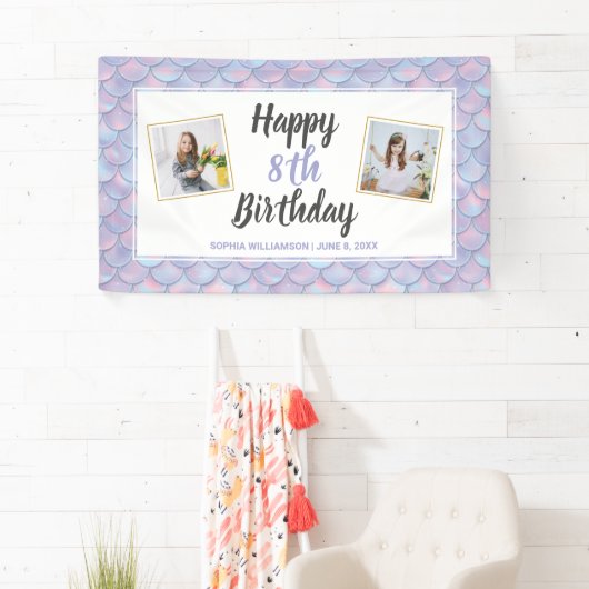 魔法の人魚の誕生日パーティーのカスタム写真 横断幕 (インサイチュ)