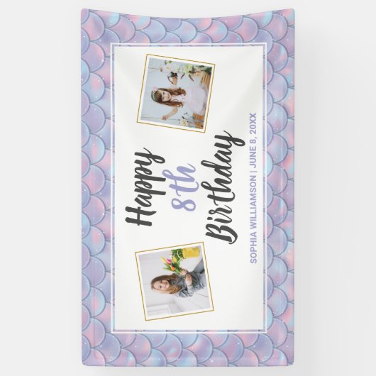 魔法の人魚の誕生日パーティーのカスタム写真 横断幕 (縦)