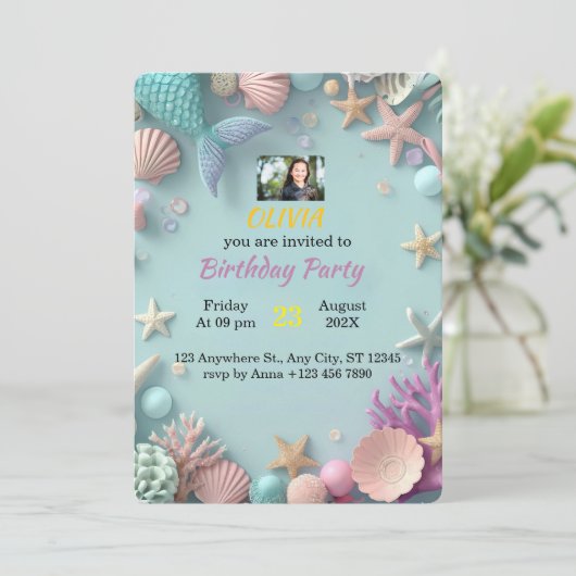 魔法の人魚の誕生日パーティーの招待 | アザ 招待状 (スタンド正面)