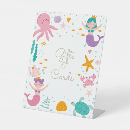 魔法の人魚の誕生日パーティー卓上看板 台座サイン (正面)