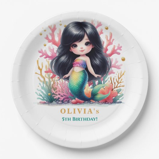 魔法の人魚の誕生日パーティー ペーパープレート (正面)