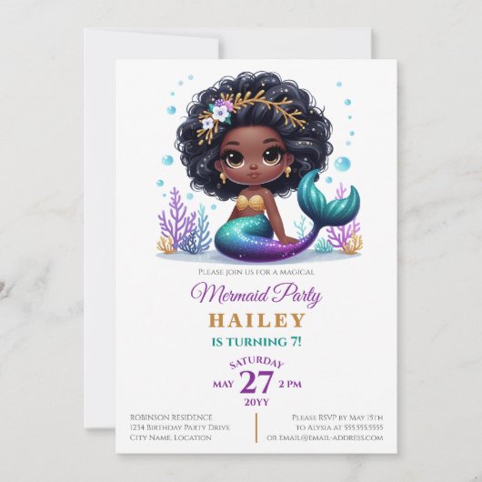魔法の人魚の誕生日パーティー 招待状 (正面)