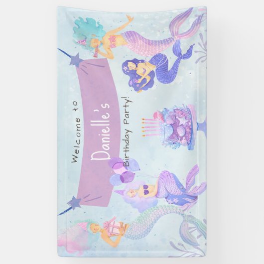 魔法の人魚の誕生日パーティー 横断幕 (縦)