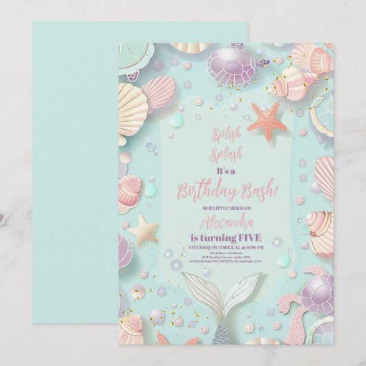 魔法の人魚の誕生日 招待状 (正面/裏面)