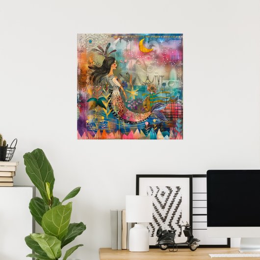 魔法の人魚カラフル ポスター (ホームオフィス)