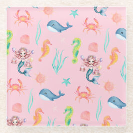 魔法の人魚ホエールレインボー誕生日ガールパーティー ガラスコースター