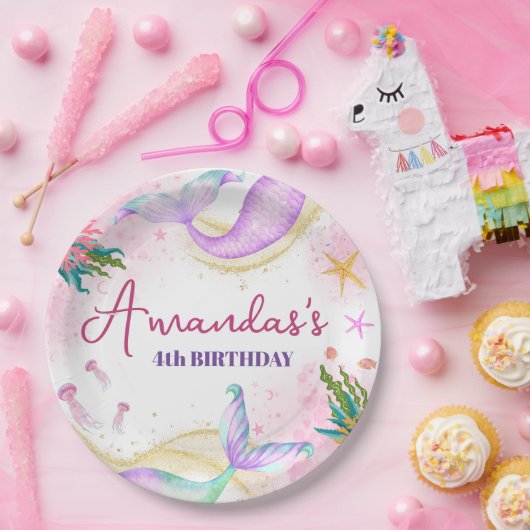 魔法の人魚誕生日ザシー ペーパープレート (パーティー)