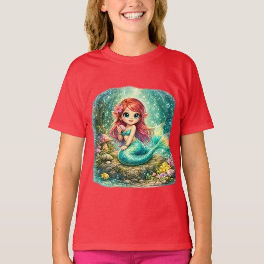 魔法の人魚 | かわいい水中ファンタジーデザイン Tシャツ (正面)