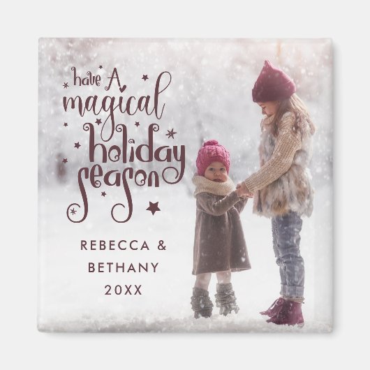 魔法の休日の季節の写真の名前の年クリスマス マグネット (正面)