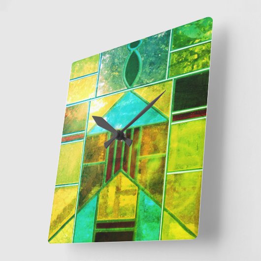 魔法の光が窓から差し込む スクエア壁時計 (傾斜)