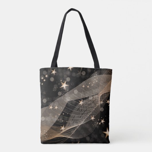 魔法の光沢のある金ゴールド星の文字列と《写真》ぼけ味ライト トートバッグ (裏面)