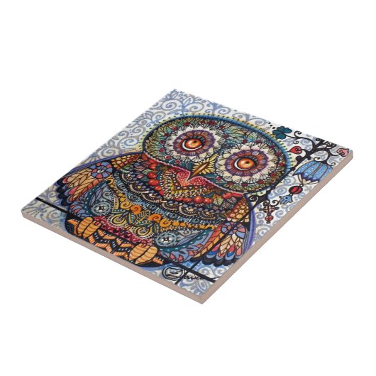 魔法の写実的なフクロウの絵画 タイル (側面)