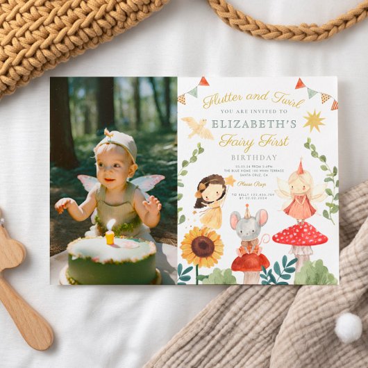 魔法の写真エンチャント妖精ファースト誕生日 招待状