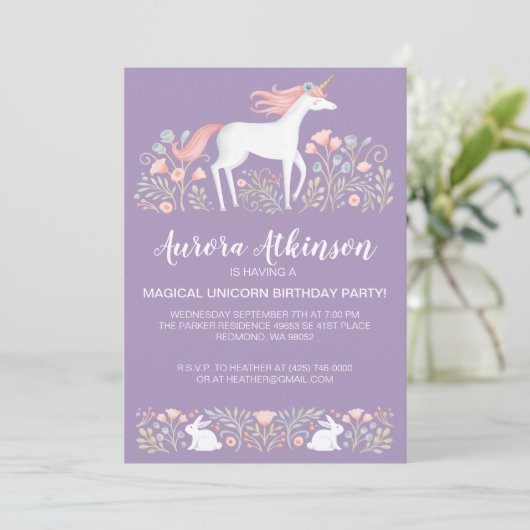魔法の写真ユニコーン誕生日パーティー 招待状 (スタンド正面)