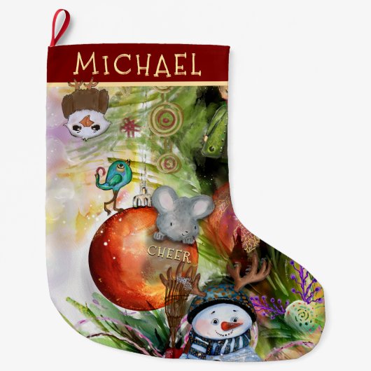 魔法の冬のクリッおもしろいタークリスマスストッキング ラージクリスマスストッキング (正面)