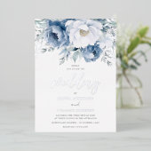 魔法の冬のシーズンほこりっぽい青結婚の銀 箔招待状 (立ち正面)