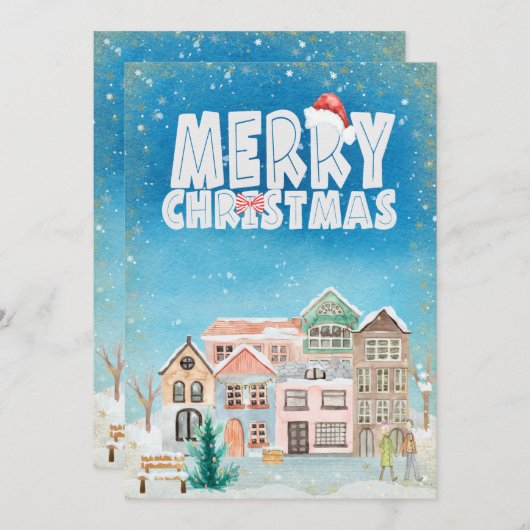 魔法の冬のハウズスノービレッジメリークリスマス シーズンカード (正面/裏面)