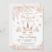 魔法の冬のユニコーン1歳誕生日招待状 招待状 (正面)