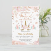 魔法の冬のユニコーン1歳誕生日招待状 招待状 (スタンド正面)