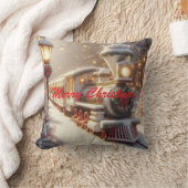 魔法の冬のワンダーランドのクリスマストレイン クッション (ブランケット)