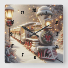 魔法の冬のワンダーランドのクリスマストレイン スクエア壁時計