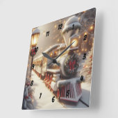 魔法の冬のワンダーランドのクリスマストレイン スクエア壁時計 (傾斜)