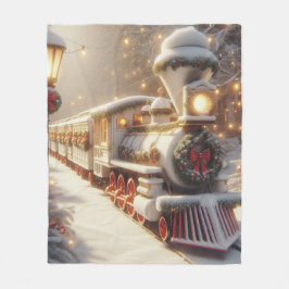 魔法の冬のワンダーランドのクリスマストレイン フリースブランケット