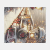 魔法の冬のワンダーランドのクリスマストレイン フリースブランケット (正面(横))