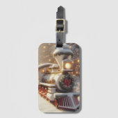 魔法の冬のワンダーランドのクリスマストレイン ラゲッジタグ (正面縦)