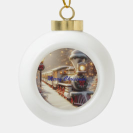 魔法の冬のワンダーランド クリスマストレイン セラミックボールオーナメント