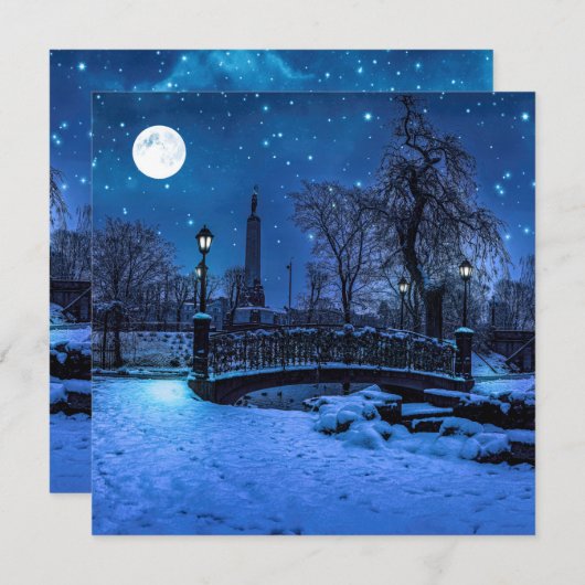 魔法の冬の夜、星空と満月 (正面/裏面)