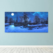 魔法の冬の夜、星空と満月 キャンバスプリント (インサイチュ (ウッドフロア))