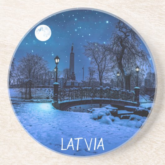 魔法の冬の夜、星空と満月 コースター (正面)