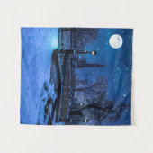 魔法の冬の夜、星空と満月 タペストリー (正面(横))