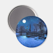 魔法の冬の夜、星空と満月 マグネット (正面/裏面)