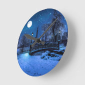 魔法の冬の夜、星空と満月 ラウンド壁時計 (傾斜)