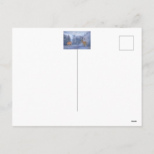 魔法の冬の森と鹿、クリスマスの休暇 シーズンポストカード (裏面)