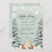 魔法の冬の森のキツネの赤ちゃんシャワー招待状 招待状 (正面/裏面)