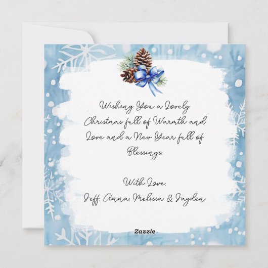 魔法の冬の森のクリスマスに小さな家 シーズンカード (裏面)