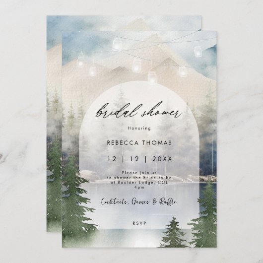 魔法の冬の森のブライダルシャワー招待 招待状 (正面/裏面)