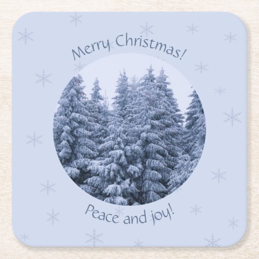 魔法の冬の森 – クリスマス スクエアペーパーコースター (正面)