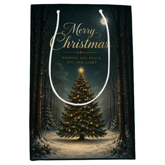 魔法の冬の森 クリスマス ミディアムペーパーバッグ (正面)