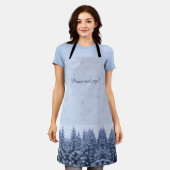 魔法の冬の森 – 青、カスタム エプロン (着用した状態)