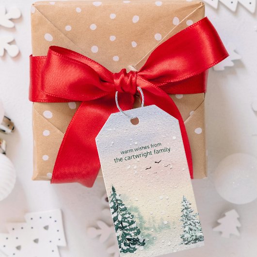 魔法の冬の水の色のギフトラベル- Fir Trees ギフトタグ