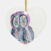 魔法の冬の水色フクロウ セラミックオーナメント (正面)