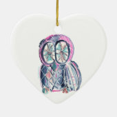 魔法の冬の水色フクロウ セラミックオーナメント (裏面)