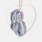 魔法の冬の水色フクロウ セラミックオーナメント (左)