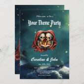 魔法の冬の瞬間、2つのスケルトン 招待状 (正面/裏面)